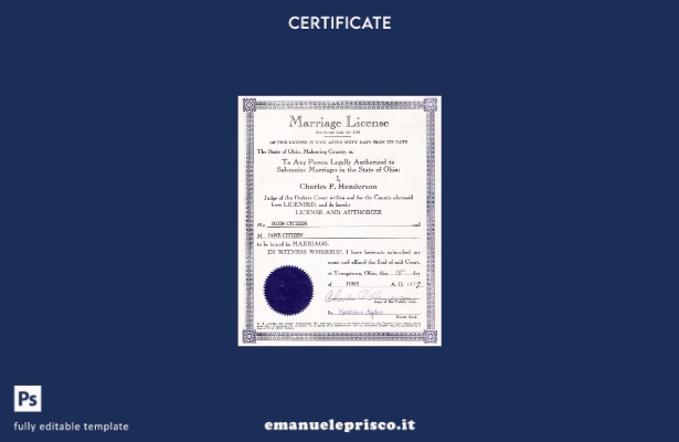 modello di certificato di matrimonio USA Ohio in stile verificato